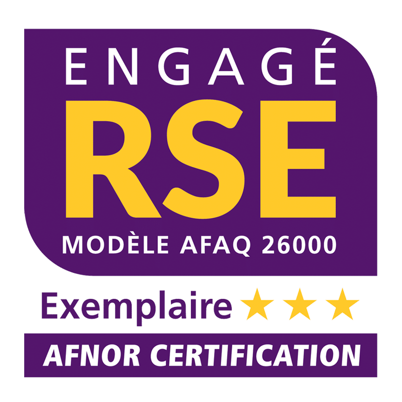 Engagée RSE Modèle AFAQ 26000 est une certification délivrée par l'AFNOR, attestant que l'organisation respecte les standards de responsabilité sociétale définis par la norme ISO 26000, englobant des pratiques éthiques, environnementales et sociales dans sa gestion et ses opérations.